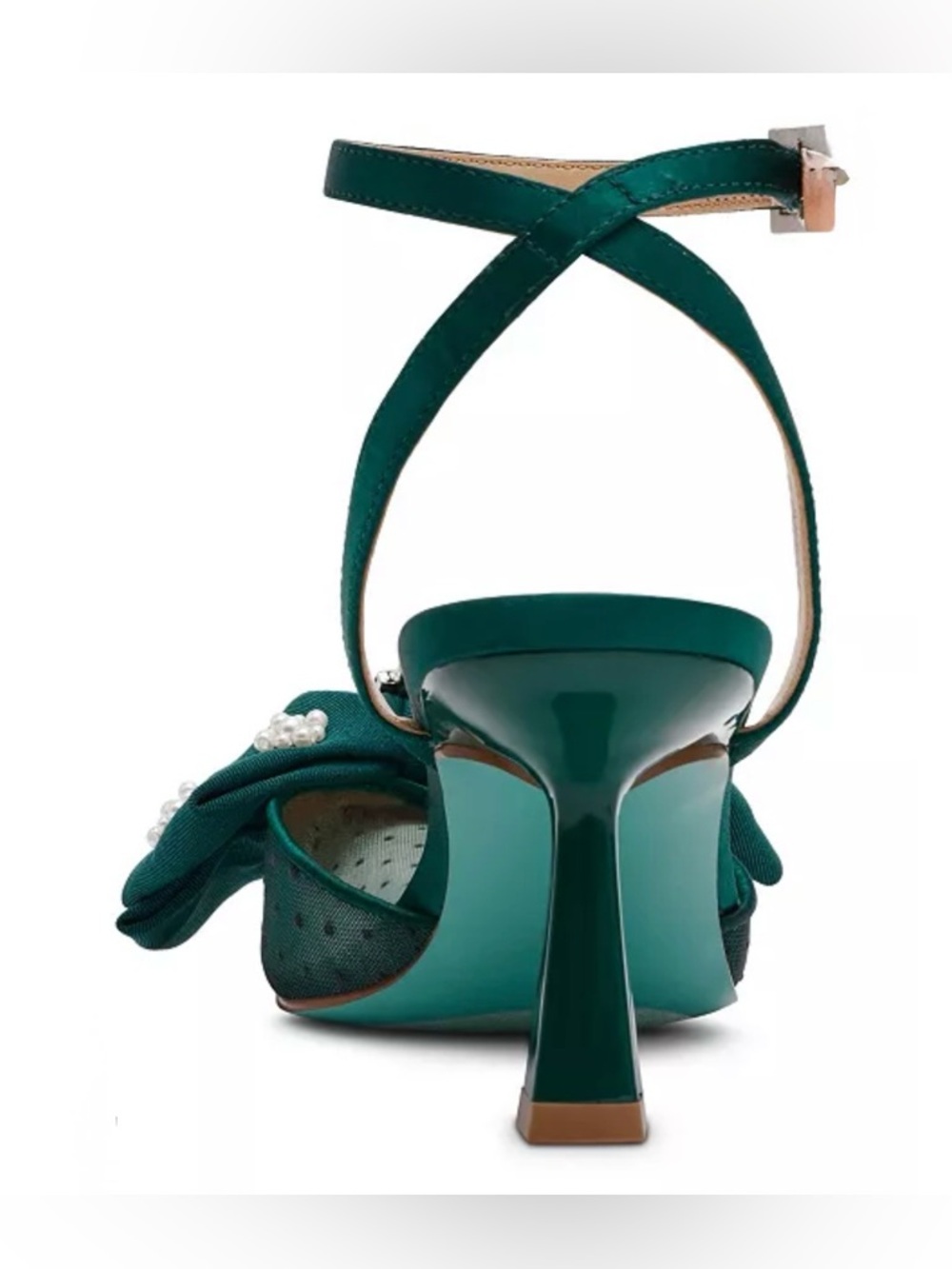 ❤️🎁Betsey Johnson Markin Emerald Green Embellished Bow Ankle-Strap Heels - Picture 3 of 7